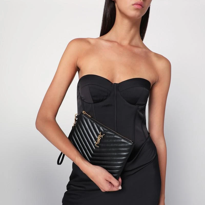 Yves Saint Laurent Black Cassandre clutch in matelassé leather 2