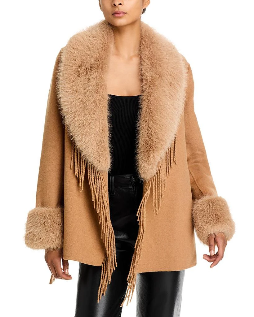 Love Token Faux Fur Collar Fringe Wrap Coat 1