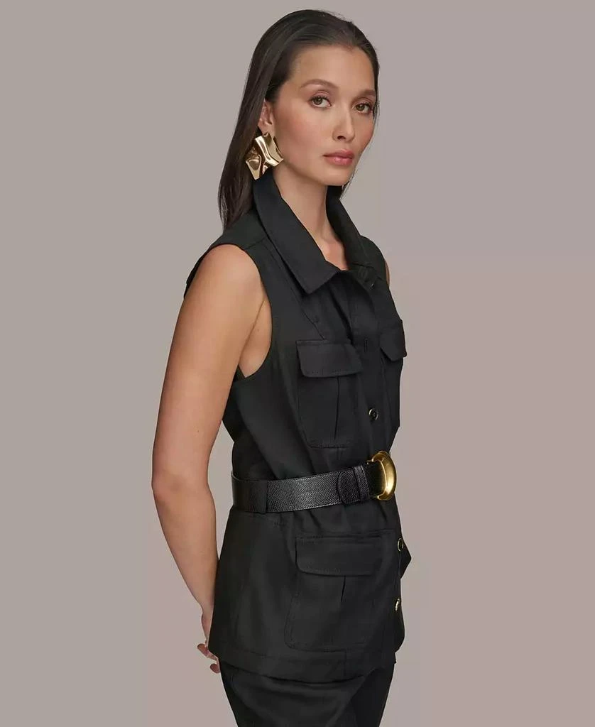 Donna Karan Women's Belted Linen-Blend Utility Vest 3