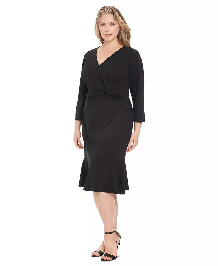 London Times Plus Size Side-Knot 3/4-Sleeve Dress 3