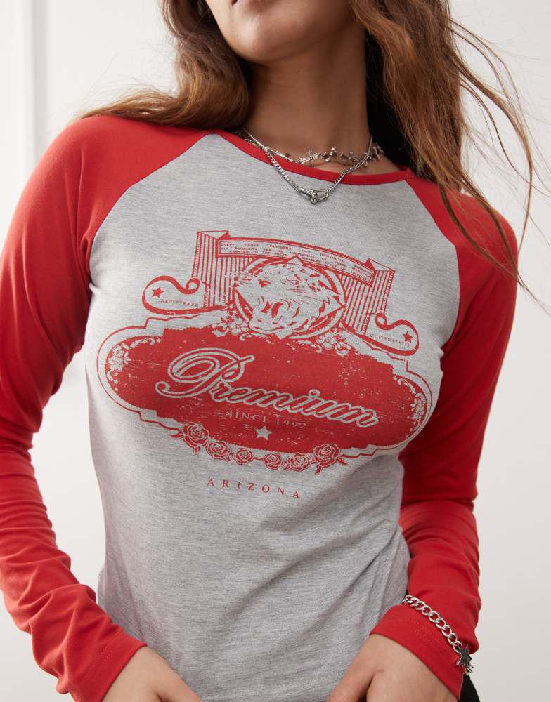 Daisy Street Daisy Street varsity tiger print contrast red sleeve baby tee