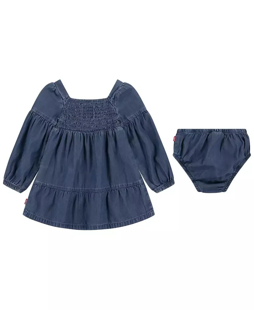 Levi's Baby Girls Long Sleeve Smocked Bodice Dress with Diaper Cover, 2-Piece Set 2