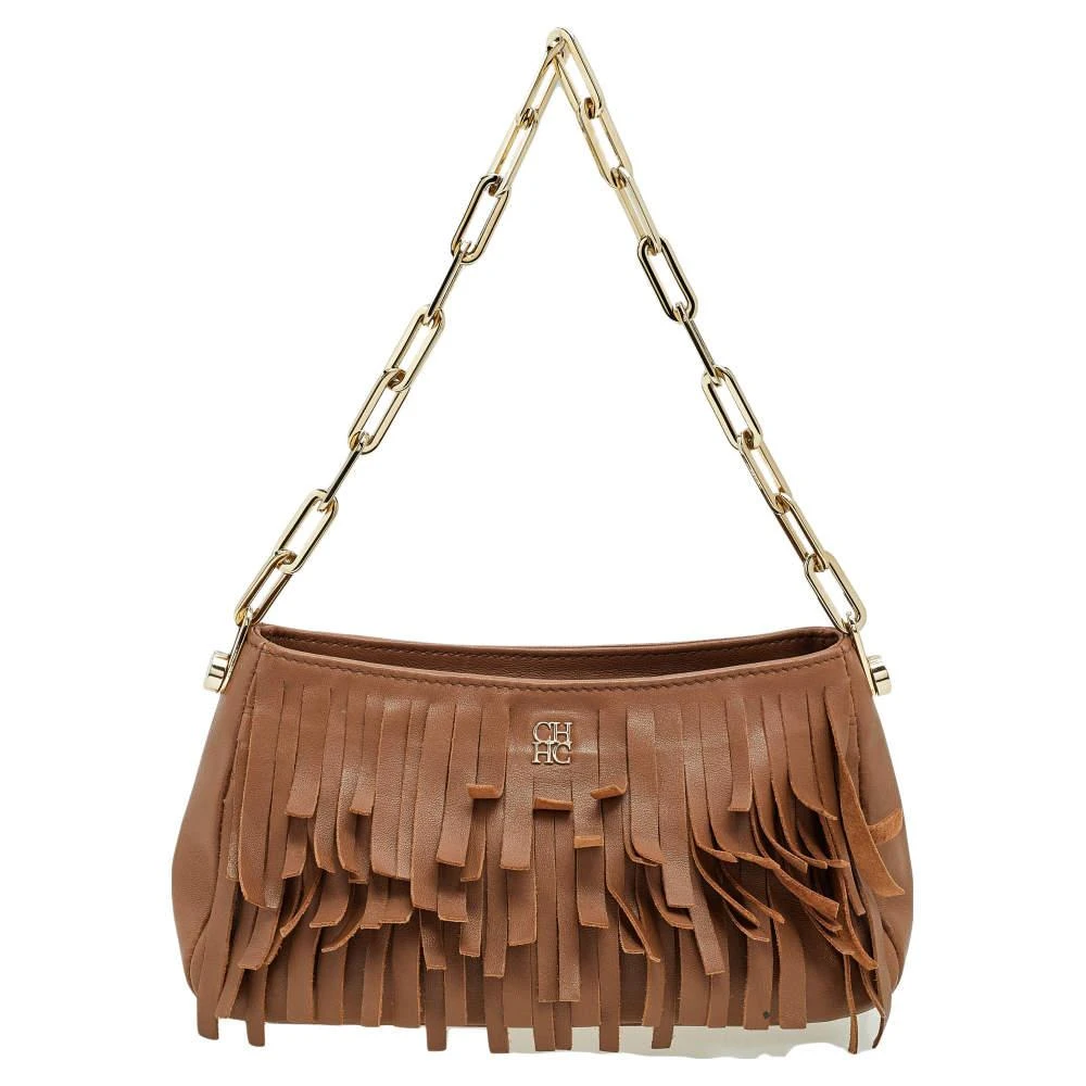 Carolina Herrera Carolina Hererra Brown Leather Fringe Chain Shoulder Bag 1