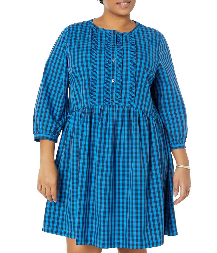 Draper James Plus Size Ruffle Placket Shift in Blue Gingham