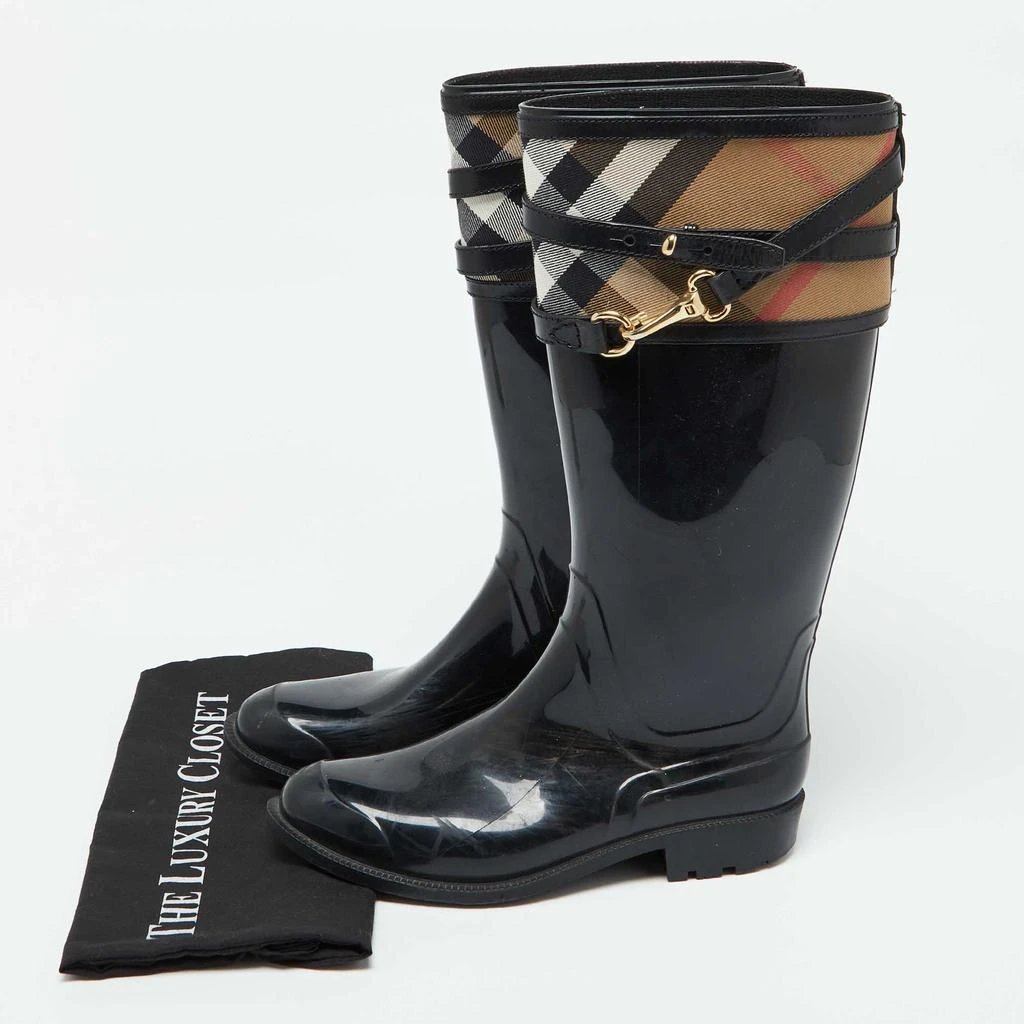 Burberry Burberry Black/Beige Rubber and House Check Canvas Rain Boots Size 38 9