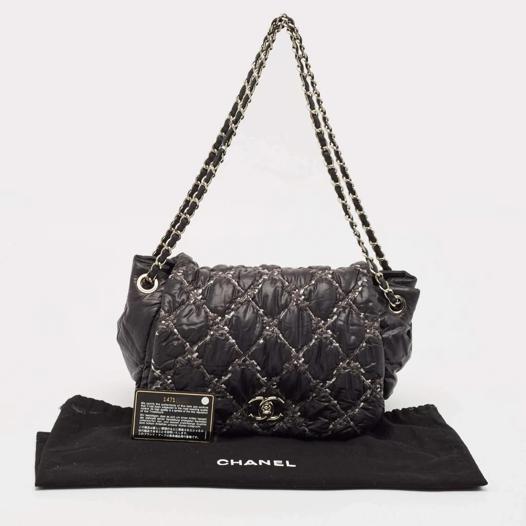 Chanel Chanel Black Quilted Nylon Tweed On Stitch Bubble Accordion Flap 12