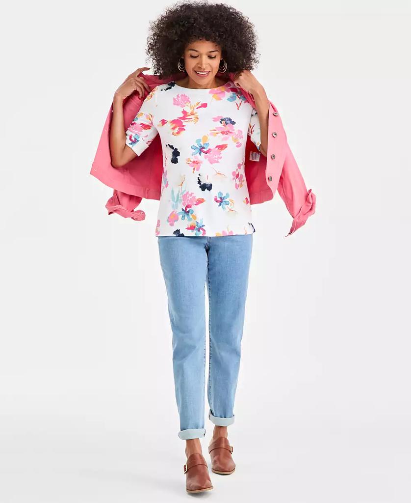 Style & Co Petite Elbow-Sleeve Floral Essence Top