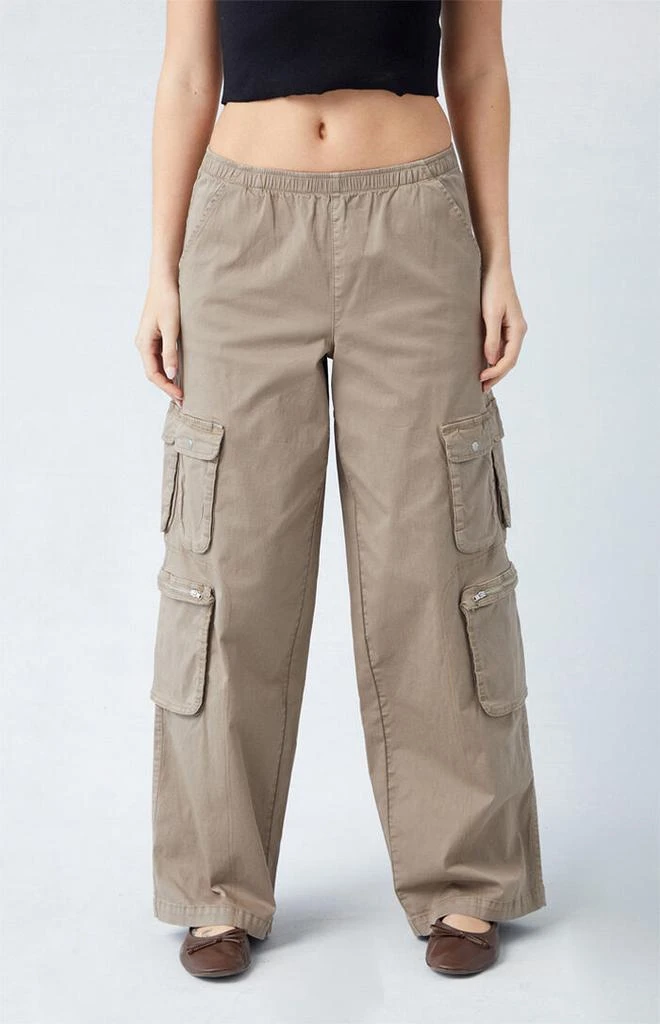 PacSun Taupe Draped Low Rise Wide Leg Cargo Pants 2
