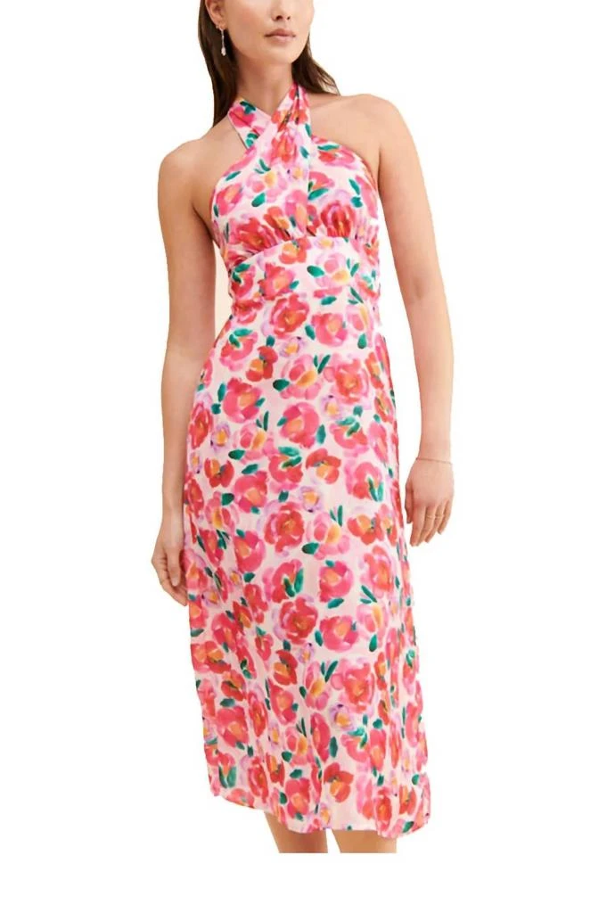 adelyn rae Tatiana Floral-Print Twisted Cutout Midi Dress In Hot Coral 1