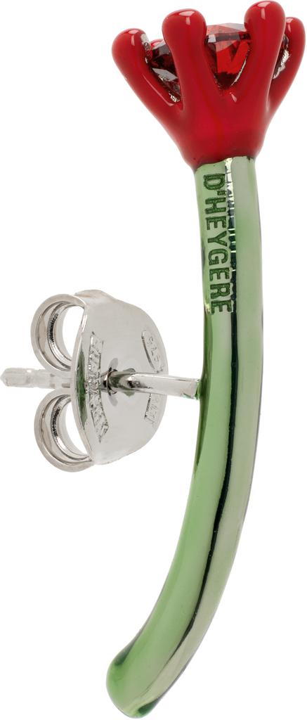 D'heygere Green & Red Solitaire Rose Loop Single Earring