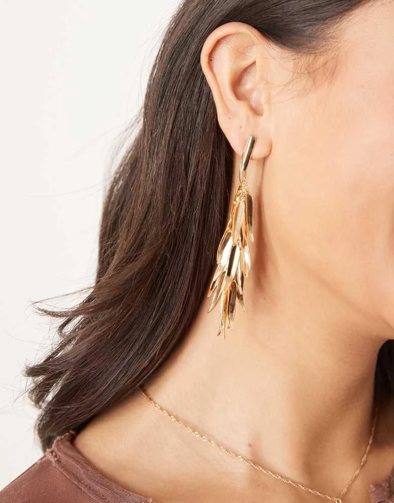 ASOS ASOS DESIGN drop earrings in mini leaf design tassel detail in gold tone 3