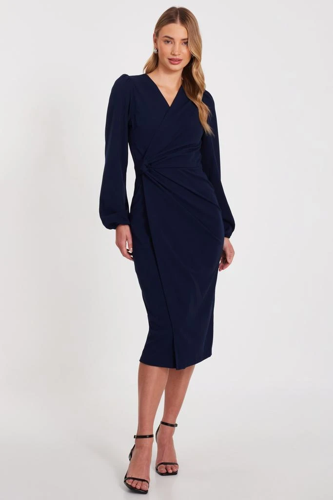 QUIZ Women's Scuba Crepe Long Sleeve Wrap Midi Dress 1