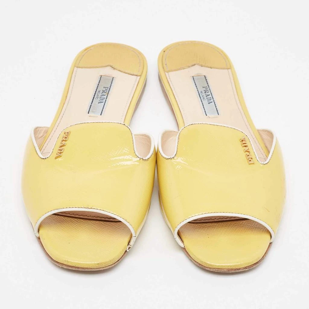 Prada Prada Yellow Saffiano Vernice Leather Flat Slides Size 36 3