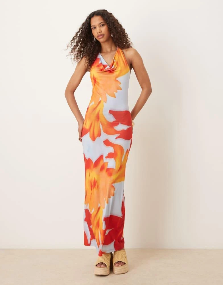 open lace back dress Orange Tie Dye Print Halter Neck Knot Skirt Mesh Midi Dress – AX Paris US
