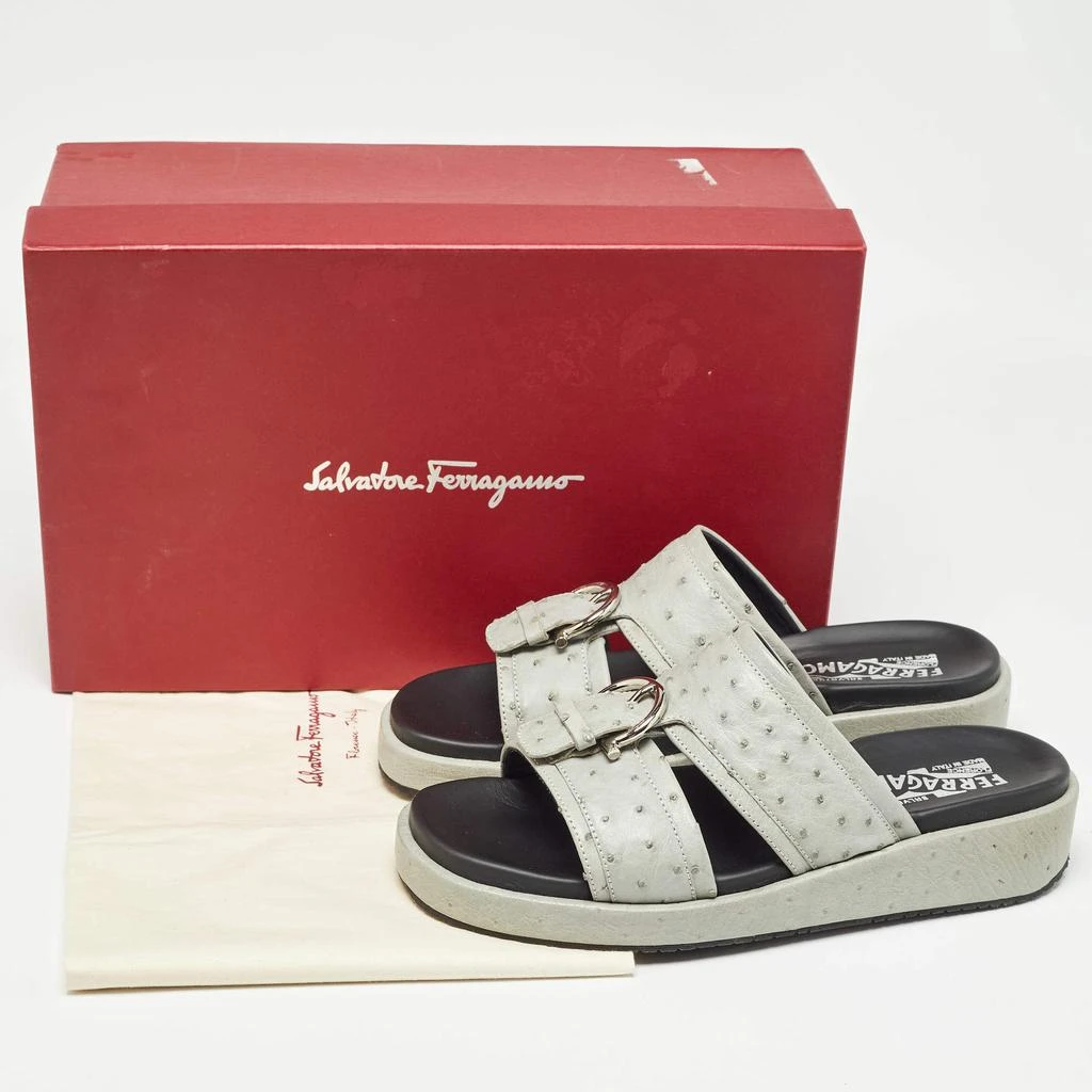 Salvatore Ferragamo Salvatore Ferragamo Grey Ostrich Lutfi Platform Slides Size 40.5 9