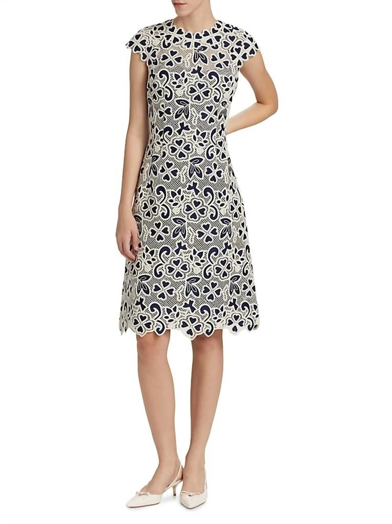 Teri Jon Lace Cocktail Dress In Ivory Navy 1