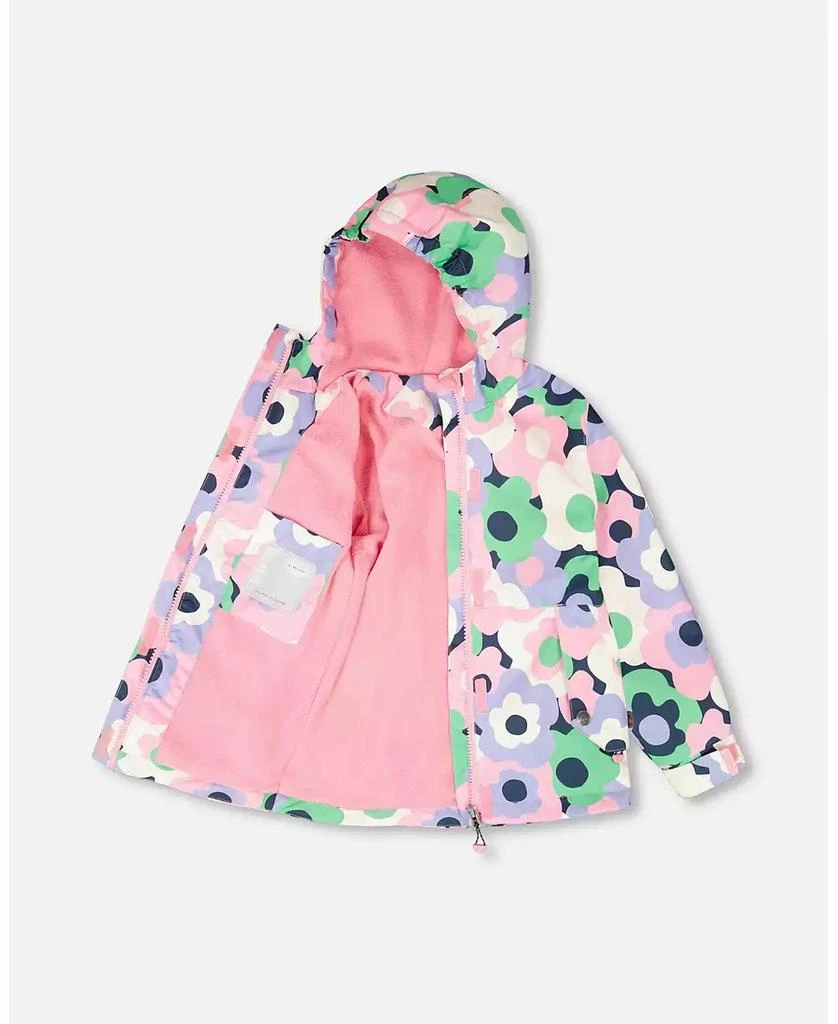 Deux par Deux Toddler Girls Mid-Season Jacket Black Printed Flowers 4