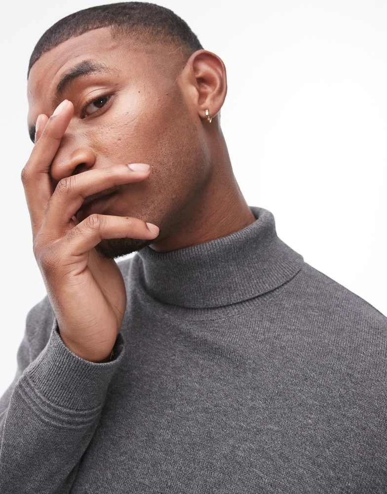 Topman Topman essential roll neck in charcoal 3