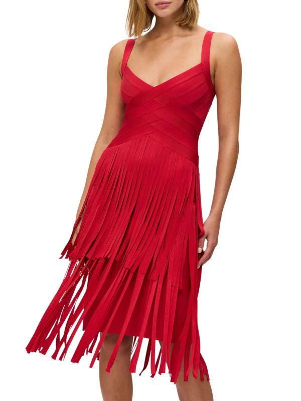 Herve Leger The Mischa Fringe Hem Bandage Midi Dress 4