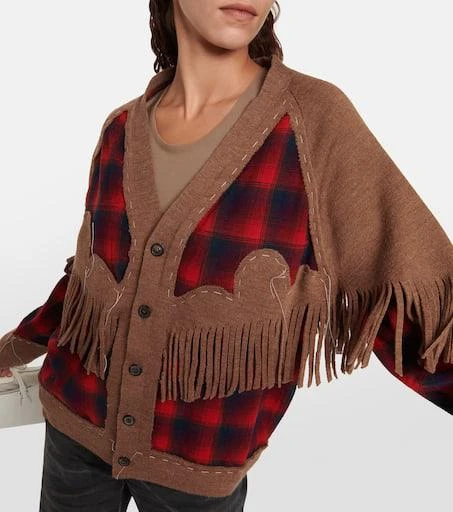MAISON MARGIELA Fringed checked wool cardigan 4