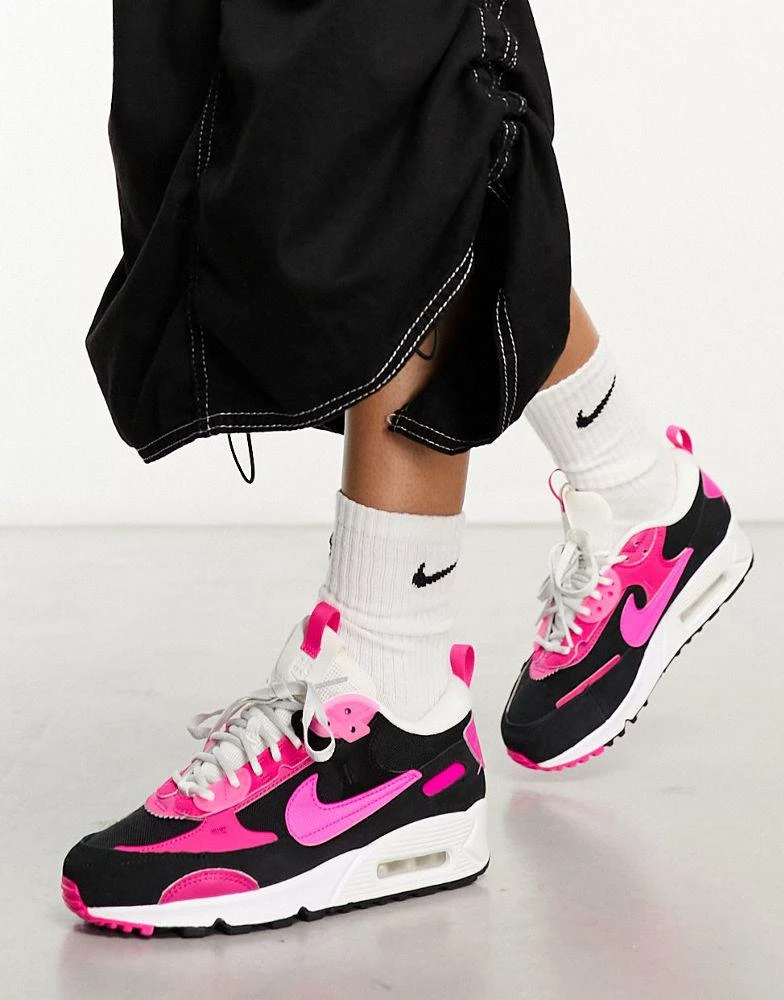 NIKE Nike Air Max 90 Futura trainers in black and fierce pink 4