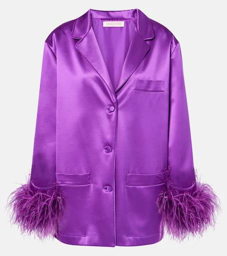 Valentino Feather-trimmed silk satin shirt 1