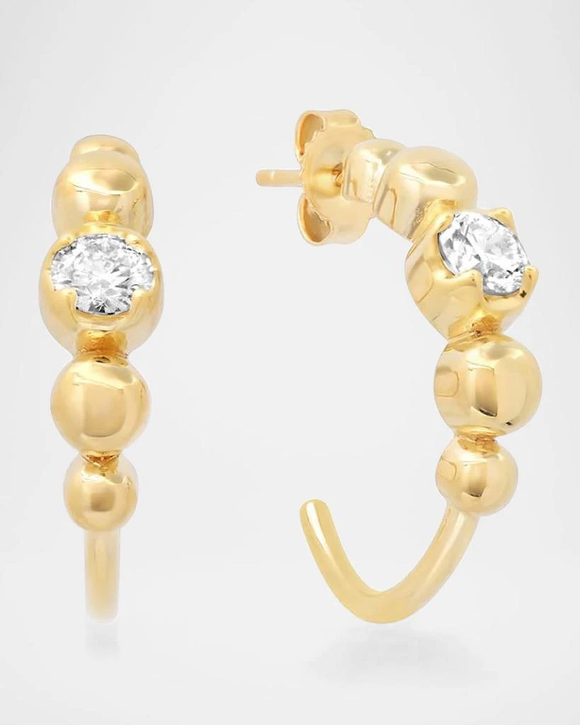 Jennifer Meyer 18K Yellow Gold Small Graduated Bezel and 1 Illusion Set Diamond Hoop Earrings 1