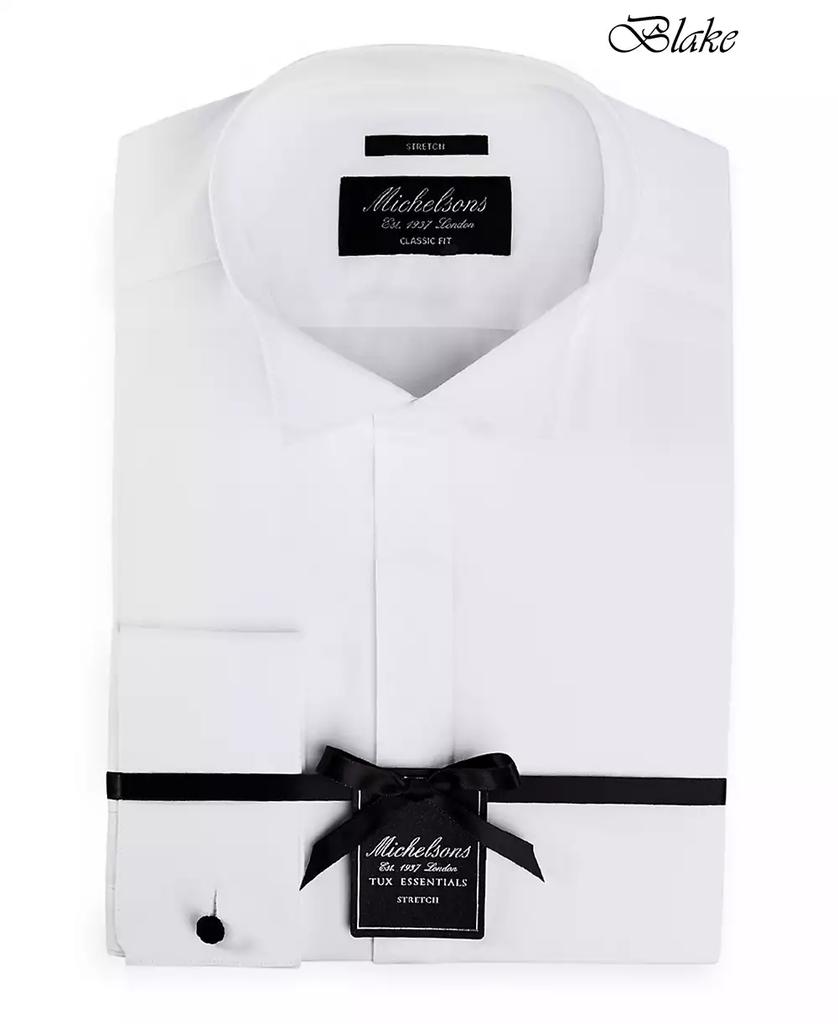 MICHELSONS OF LONDON Men's Stretch Solid Wing Collar French Cuff Tuxedo Shirt, Regular & Slim Fit
