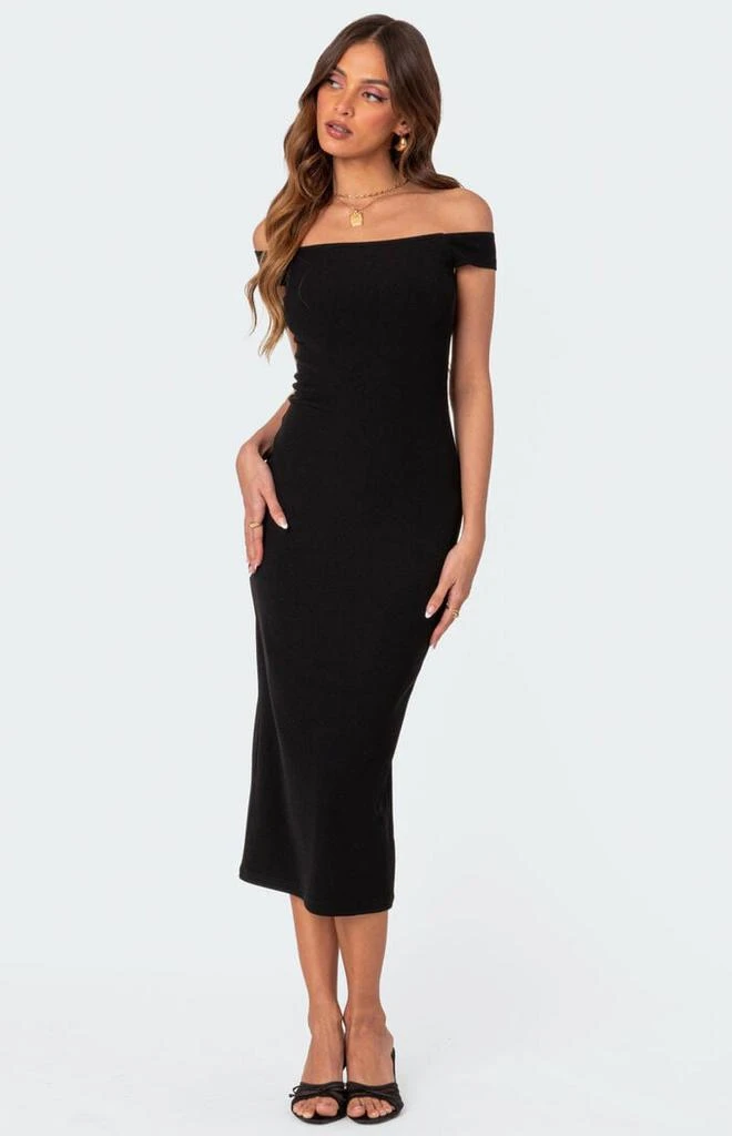 Edikted Kyla Off Shoulder Ribbed Midi Dress 3