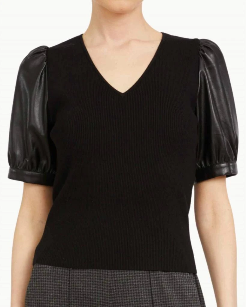CABALLERO Andrea With Vegan Leather Sleeves Top In Black 4