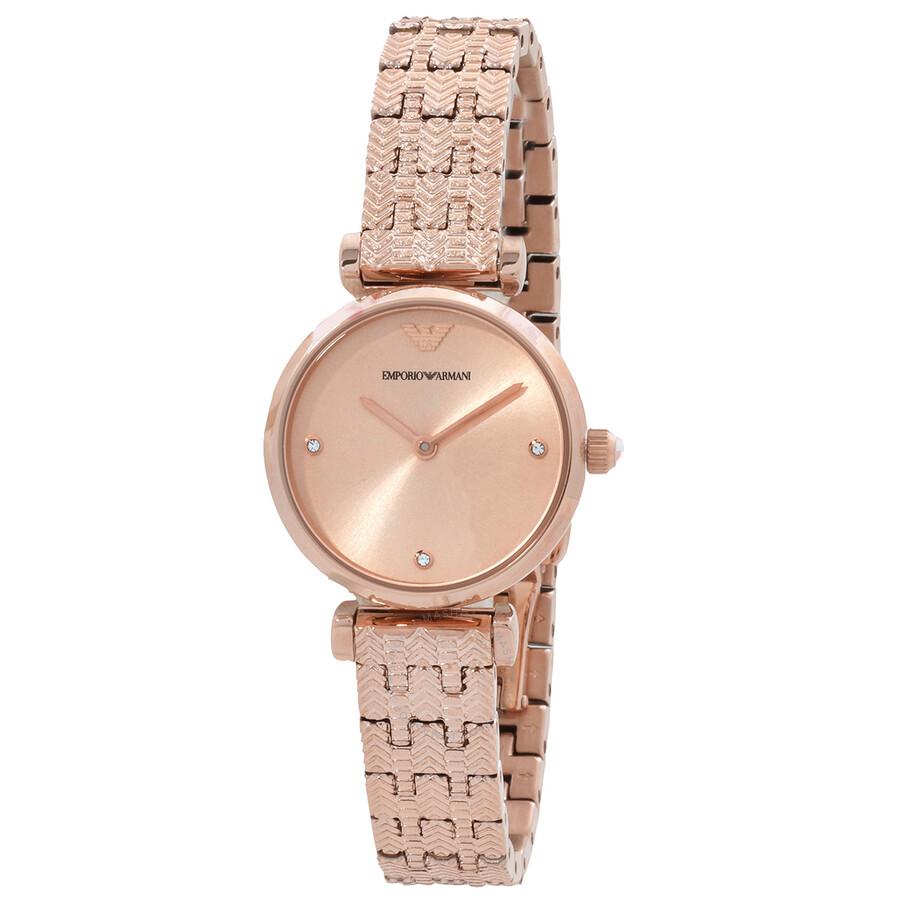 Armani Armani Gianna T-bar Quartz Rose Gold Dial Ladies Watch AR11342