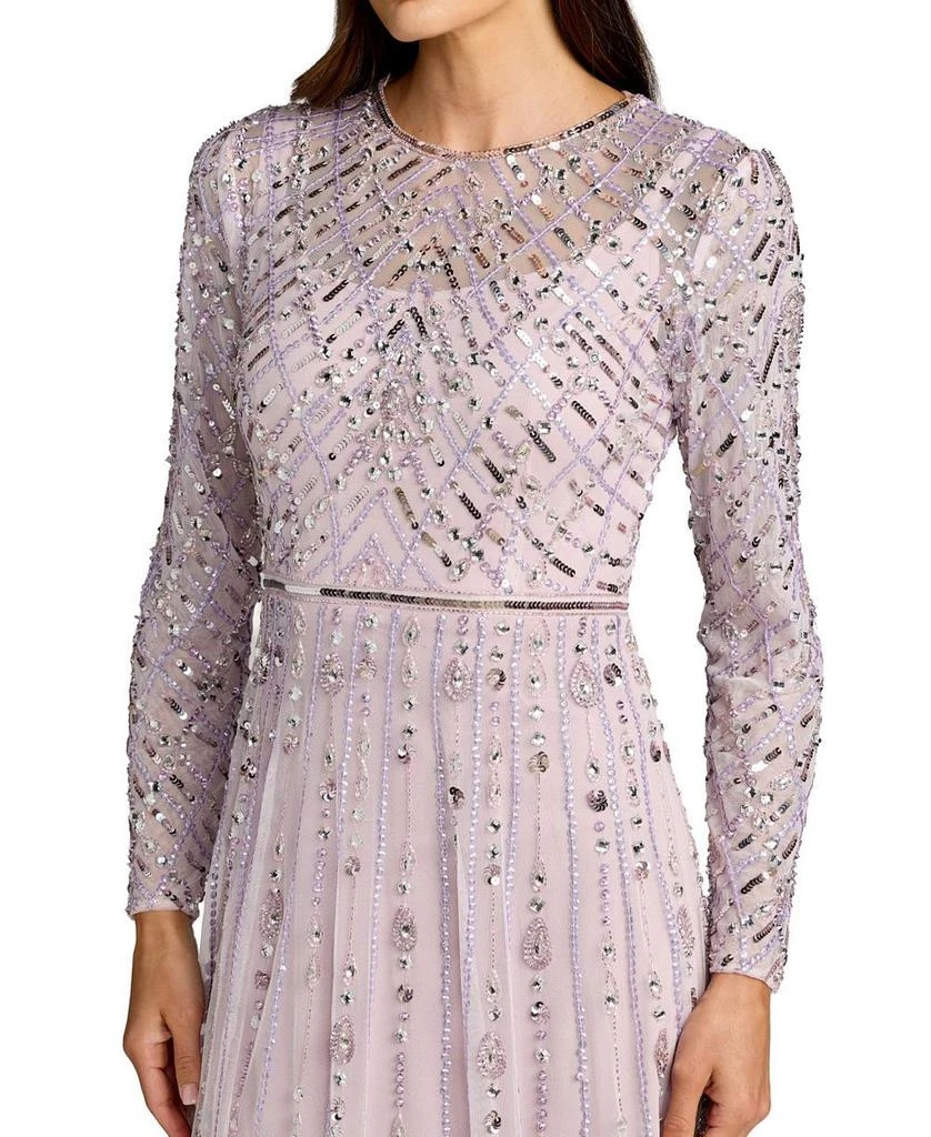 Mac Duggal Hand Embellished Long Sleeve A-Line Gown 3