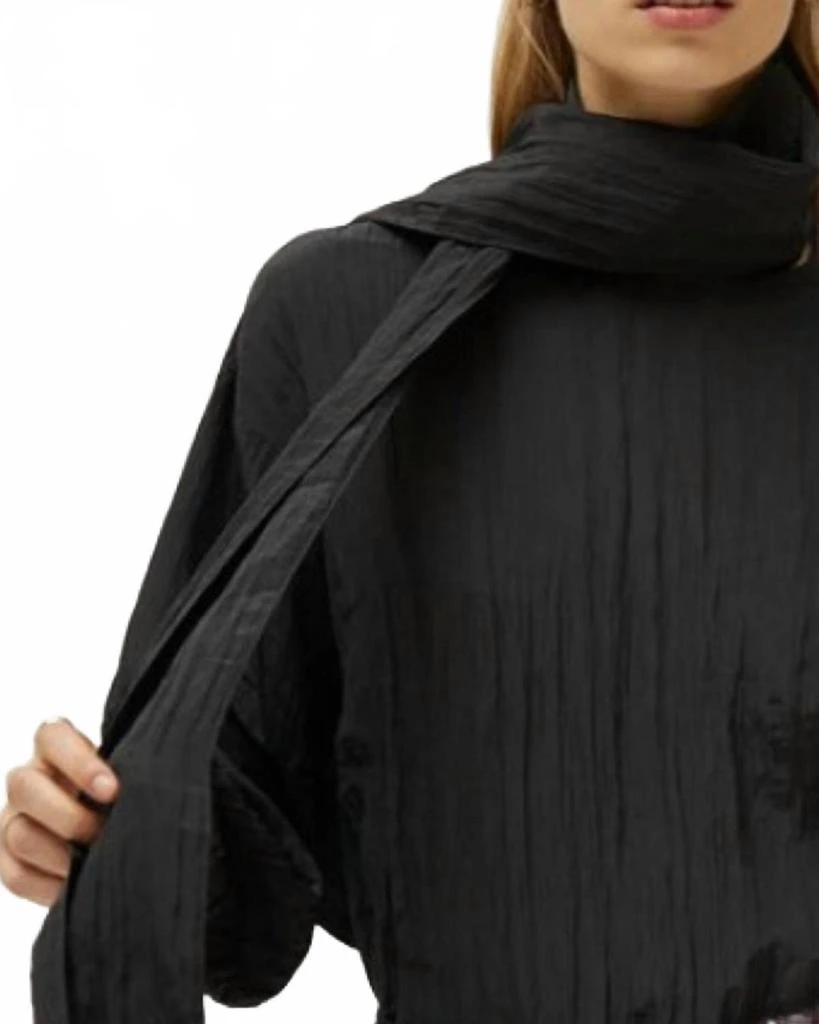 Compania Fantastica Long Sleeve Satin Crinkle With Scarf Top In Black 2