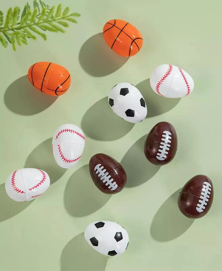 Glitzhome 48 Pack 2.25" H Easter Plastic Fillable Sports Eggs, 12 of Each Basketball, Football, Baseball, Soccer 6