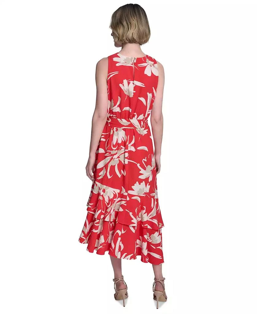 HALSTON Women's Belted Tiered Asymmetric-Hem Dress 4
