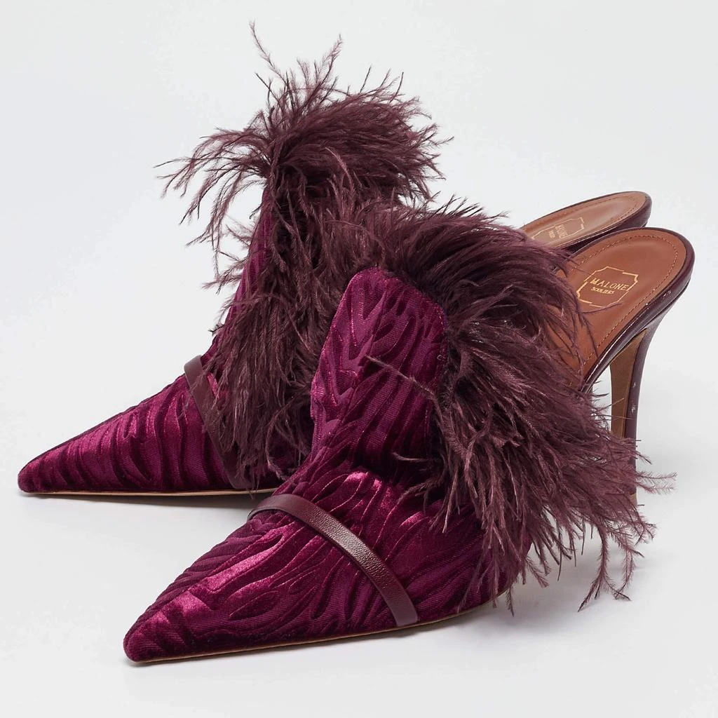 Malone Souliers Malone Souliers Burgundy Velvet and Feather Slide Sandals Size 39 2