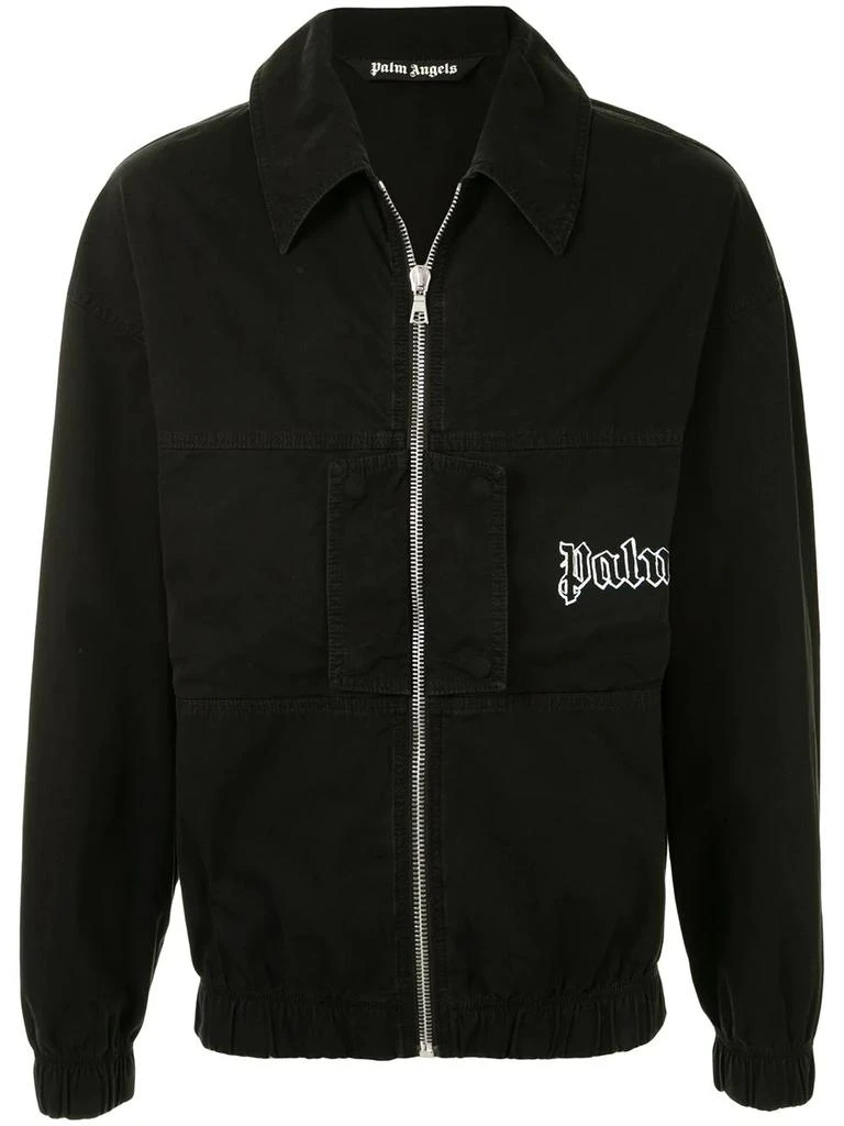 Palm Angels logo-print zip-up shirt jacket - men -  - 1001 BLACK WHITE 1