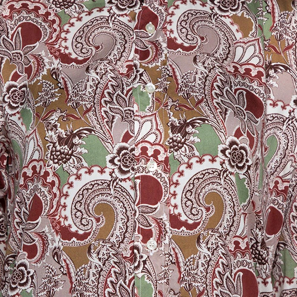 ETRO Etro Taupe Floral Paisley Print Cotton Long Sleeve Shirt S 4