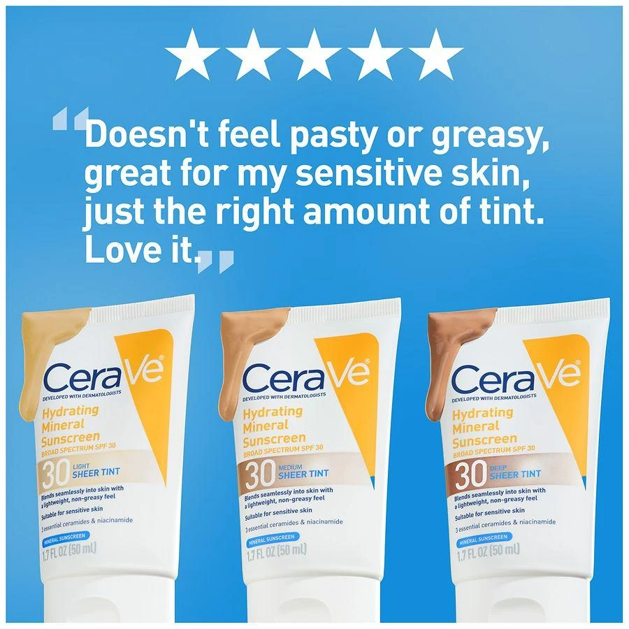 CeraVe Hydrating Mineral Sunscreen SPF 30 for Face with Sheer Tint 10
