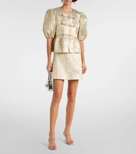 Ganni Puff-sleeve brocade top 2