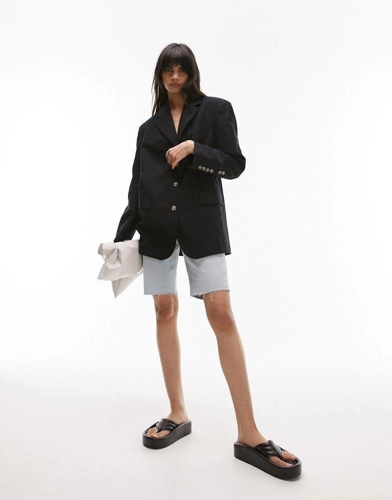 Topshop Topshop co-ord linen-blend single breasted blazer in black 4