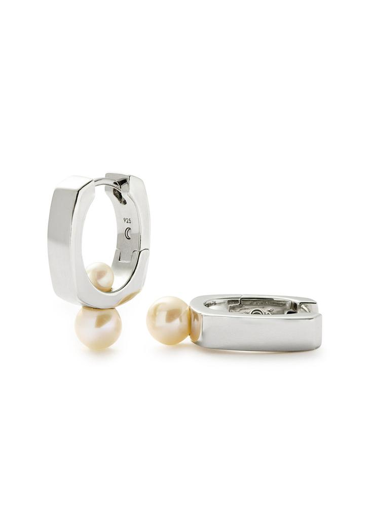 Missoma Button Pearl rhodium-plated hoop earrings