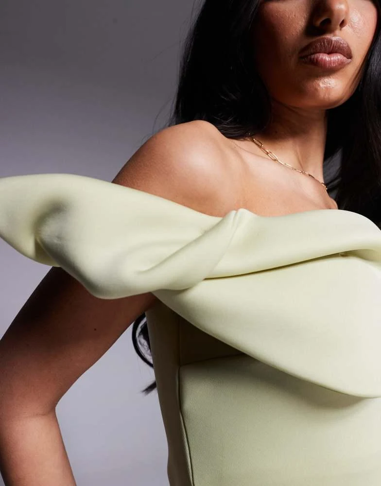 ASOS ASOS DESIGN scuba bardot midi dress with twisted strap in pastel green 3