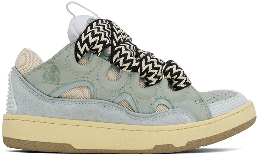 Lanvin Blue & Green Leather Curb Sneakers IT-37 - Casual Lanvin Blue & Green Leather Curb Sneakers IT-37 - Casual