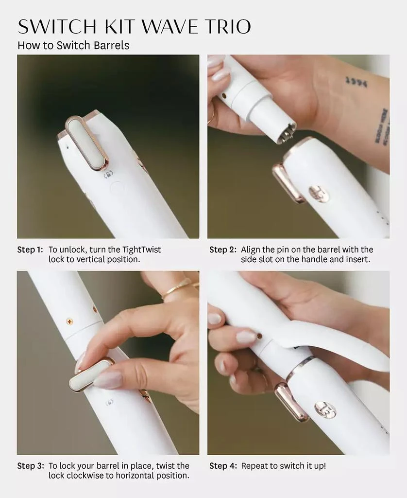 T3 Switch Kit Wave Trio Professional Ionic Interchangeable Curling Iron with 3 CeramicClip & Wand Barrels for Curling and Waving 6