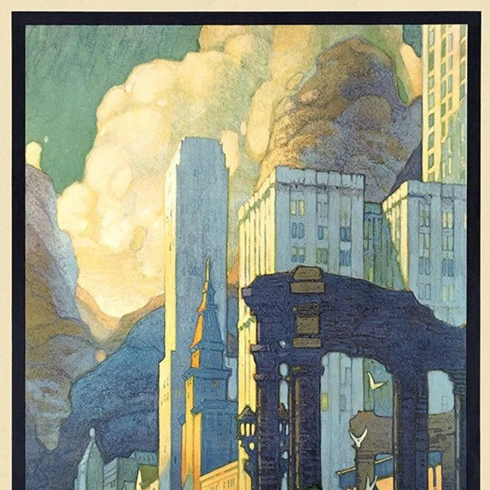 Hivvago 20" X 30" Vintage 1929 Chicago Michigan Ave Travel Poster Wall Art 3