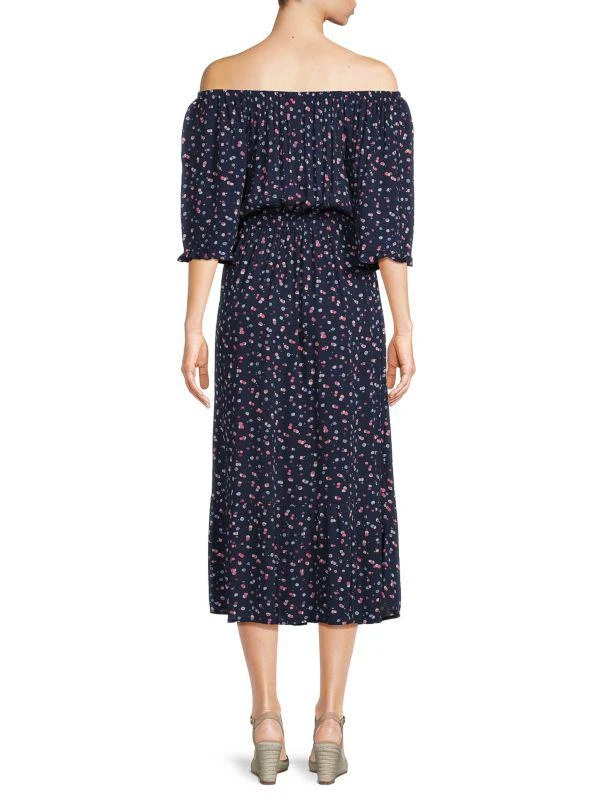 Bobeau Print Off Shoulder Midi Dress 2