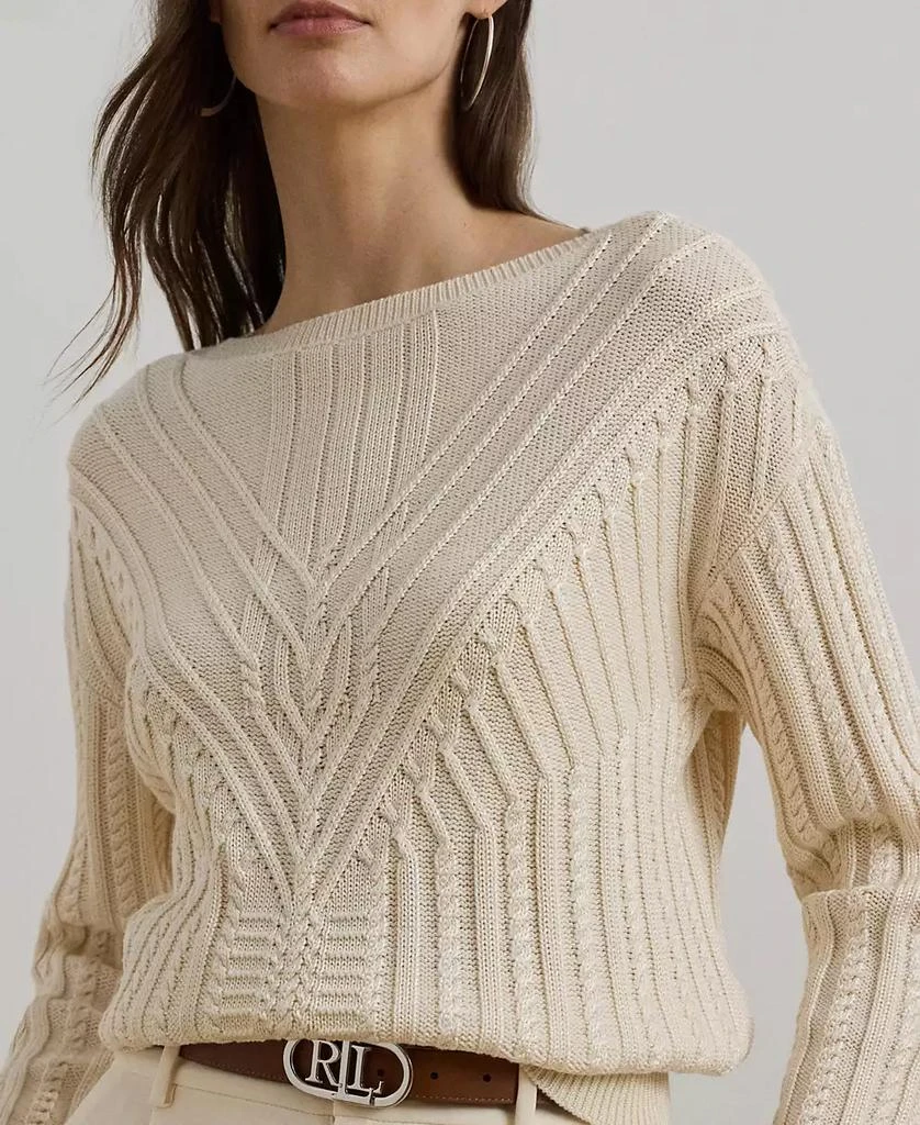 Ralph Lauren Women's Cable-Knit Cotton-Blend Boatneck Sweater, Regular & Petite 3