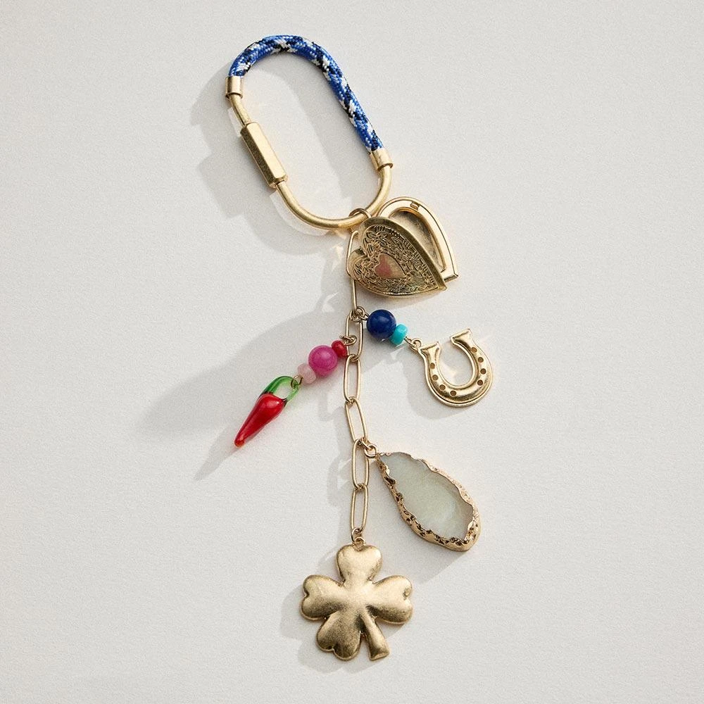 FASHNZFAB Clover Heart Chili Pepper Horseshoe Charm Embellished Drop Keychain / Bag Charm 3