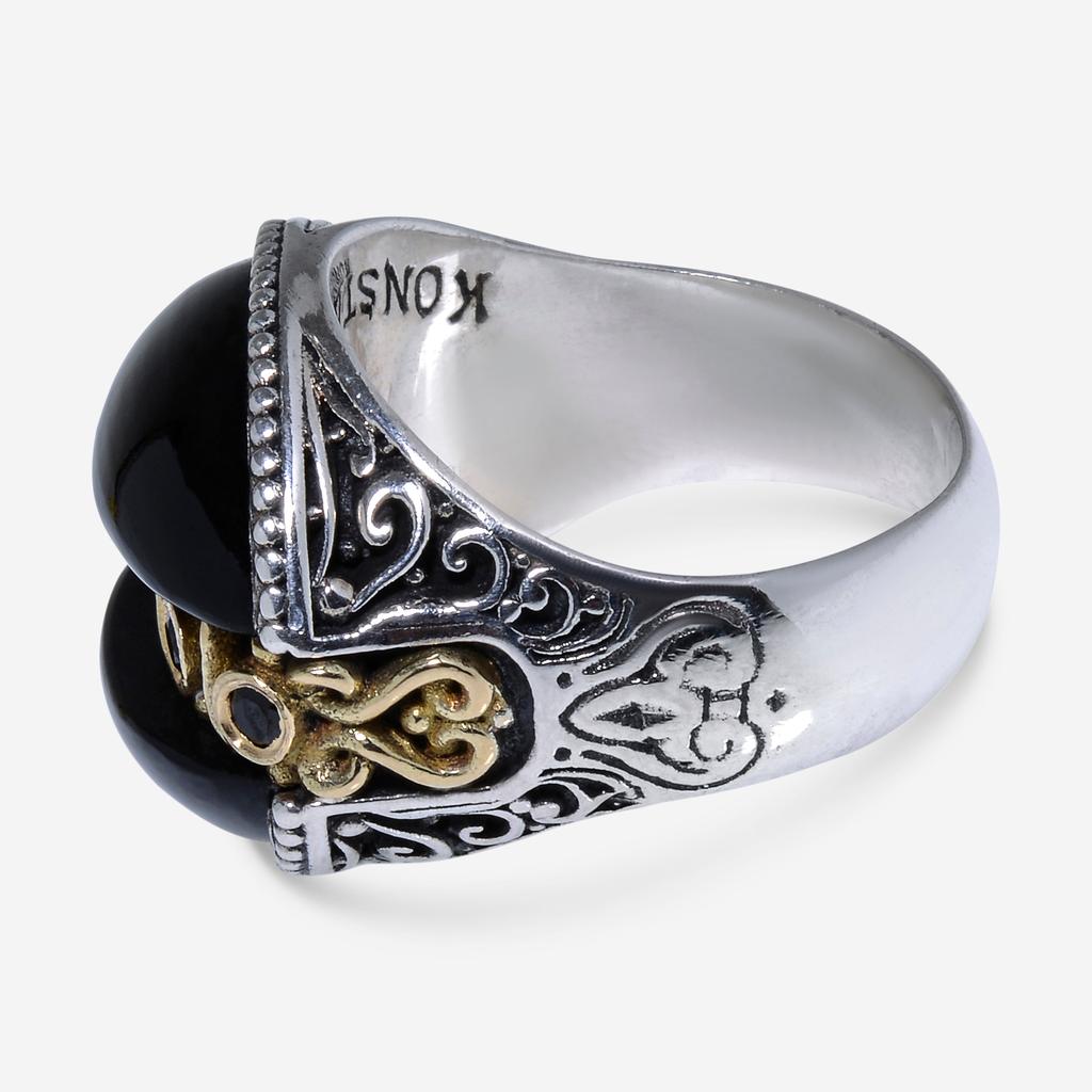 Konstantino Konstantino 18K Yellow Gold and Sterling Silver and Onyx Ring Sz 8 DKJ766-314